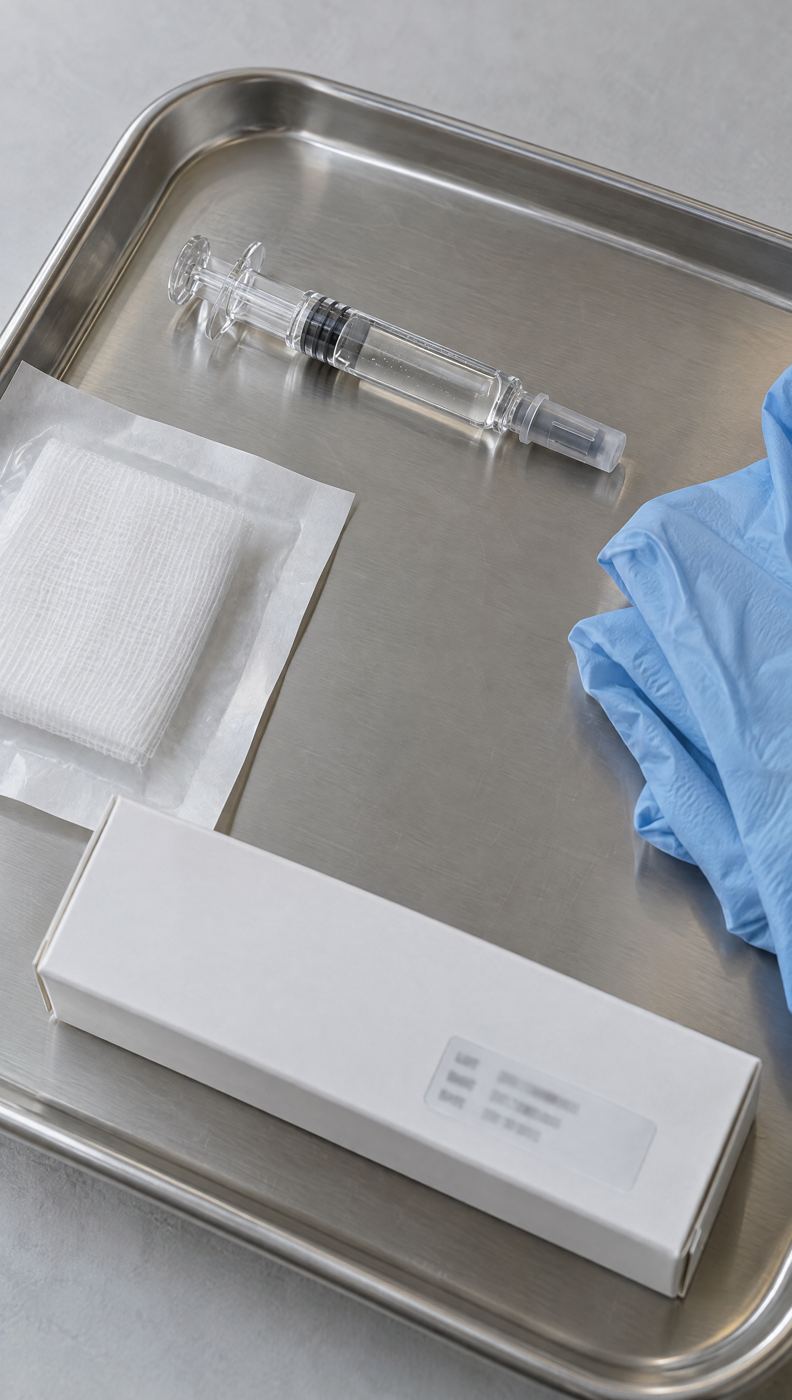 Vassoio sterile con siringa per trattamento iniettivo